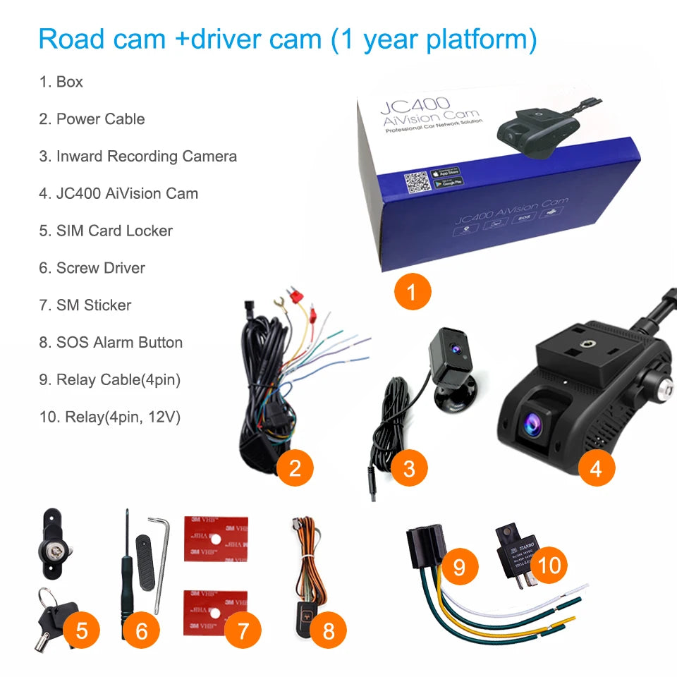 JIMIMAX 4G Dash Cam Front and Rear JC400-A WIFI Hotspot DVR Camera Live Stream GPS Tracking Vehicle APP Dual Auto Video Recorder