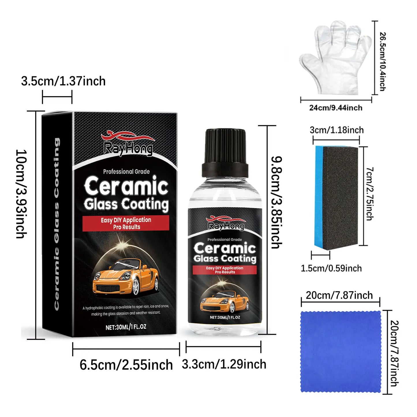 Ceramic Glass Coating Hydrophobic Coating Agent For Car Windshield-Waterproof, Anti-Rain, Anti-Fog, Long-Lasting Protection Kit