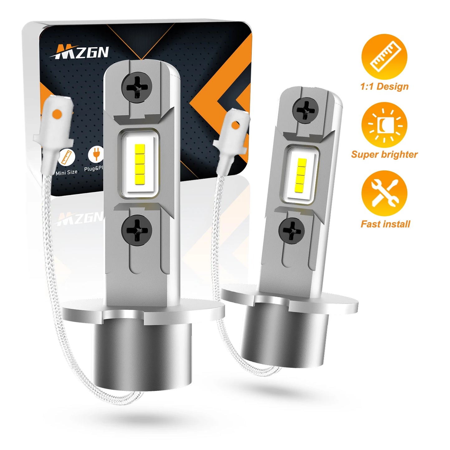 MZGN 2Pcs H1 H3 H7 12V 50W 12000lm 300% Brighter 6000K Led Headlight Bulb Halogen Size for Car Headlamp Fog Light Auto