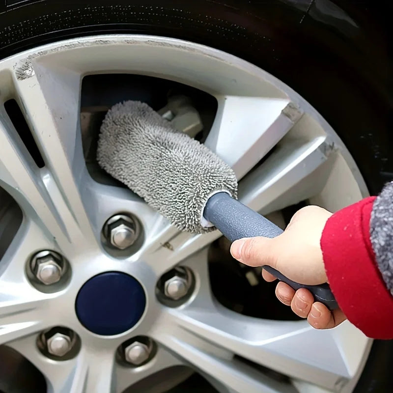Car Wheel Wash Brush Portable Microfiber Tire Rim with Plastic Handle Auto Trunk Motorcycle Detailing Cleaning Accessories Tool