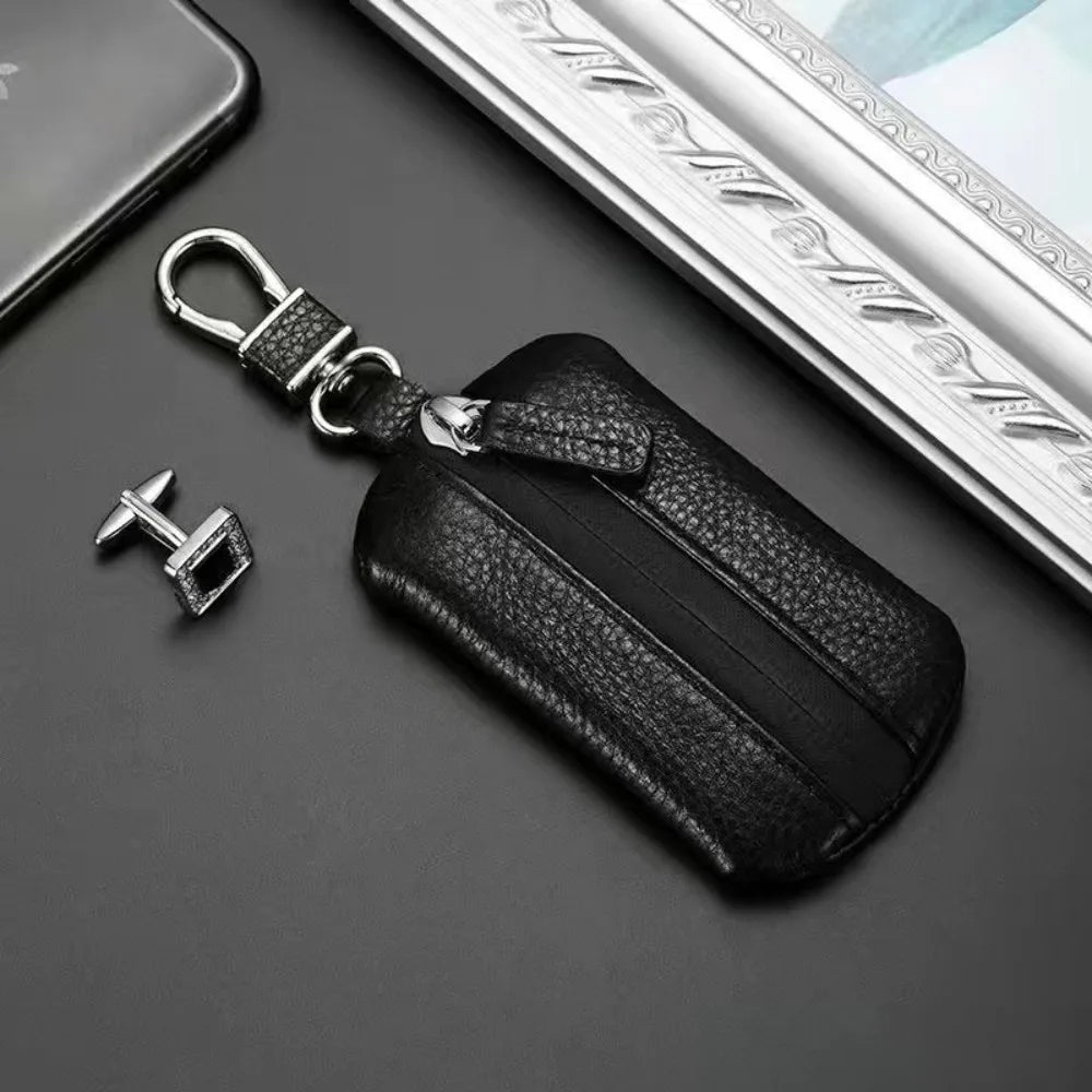 New Genuine Leather Car Keys Bag Waterproof Zipper Pure Color Car Key Cover Durable Universal Key Pouch