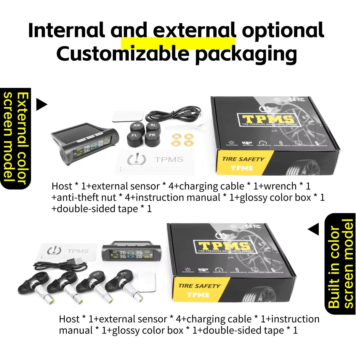 4 External Sensors Car Tire Pressure Monitoring System Car Tyre Pressure Monitor Tyre Pressure Alarm