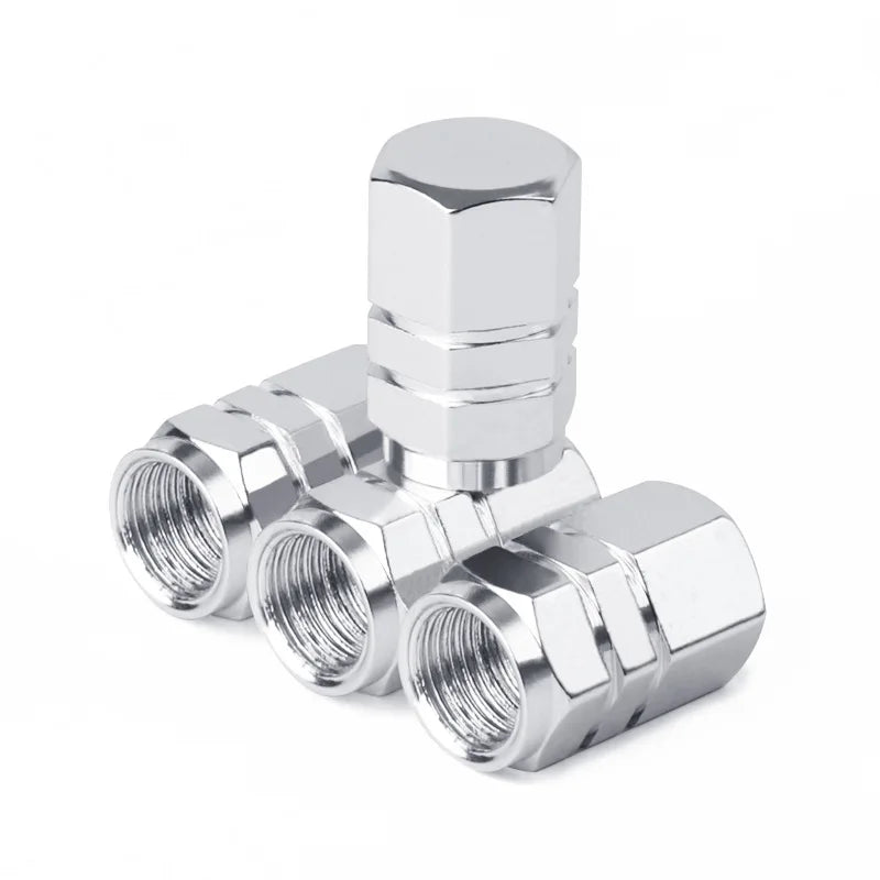 4 Pcs Aluminum Car Tire Valve Caps Hex Alloy Tyre Valve Airtight Cover Waterproof Dust For Automobiles Motorcycles Trucks Bikes