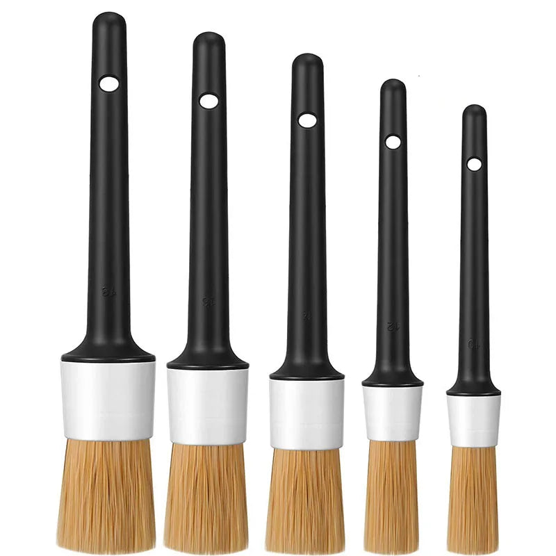 5Pcs Car Detailing Brushes Ultra Soft Boar Hair Bristle Dense Detail Brush for Washing Wheels Exterior Interior Auto Accessories