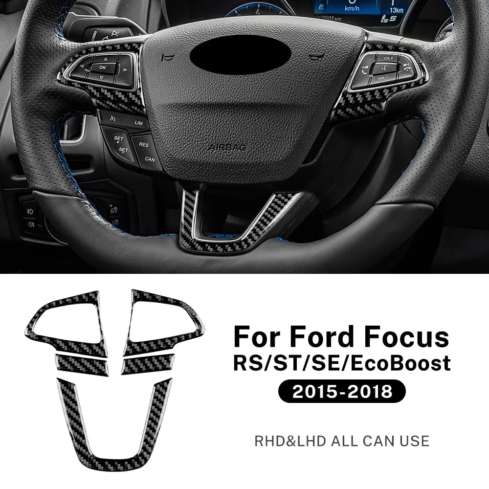 For Ford Focus SE Ecoboost 2015 2016 2017 2018 Car Steering Wheel Button Frame LHD RHD Real Soft Carbon Fiber Sticker