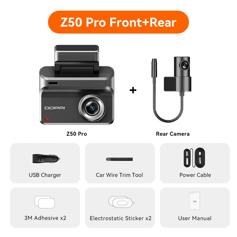 2025 New DDPAI Z50 Pro Dash Cam 4K Car DVR Night Vision 5GHz Wi-Fi GPS ADAS 24h Parking mode Front and Rear Camera