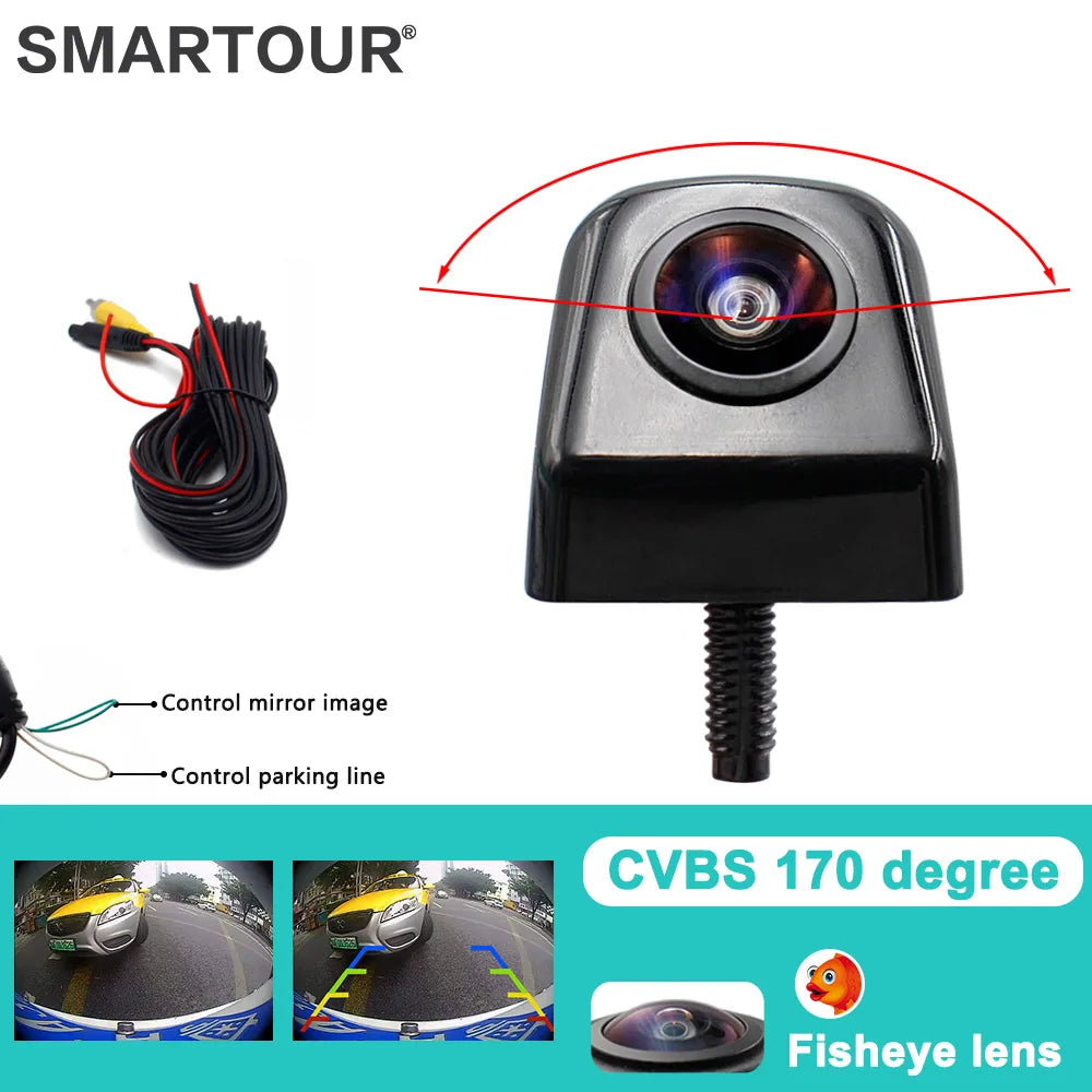 SMARTOUR AHD/CVBS 1080P Night Vision Black Car Rear View Camera Metal Body Vehicle Reverse Backup Fisheye Lens Camera With 4 Pin