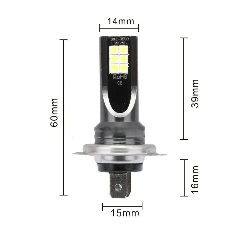 2Pcs H7 12LED Car Headlight Bulb Kit Waterproof Car Fog Light Bulbs Super-Bright 6000K White Led Lamp Automobile Accessories