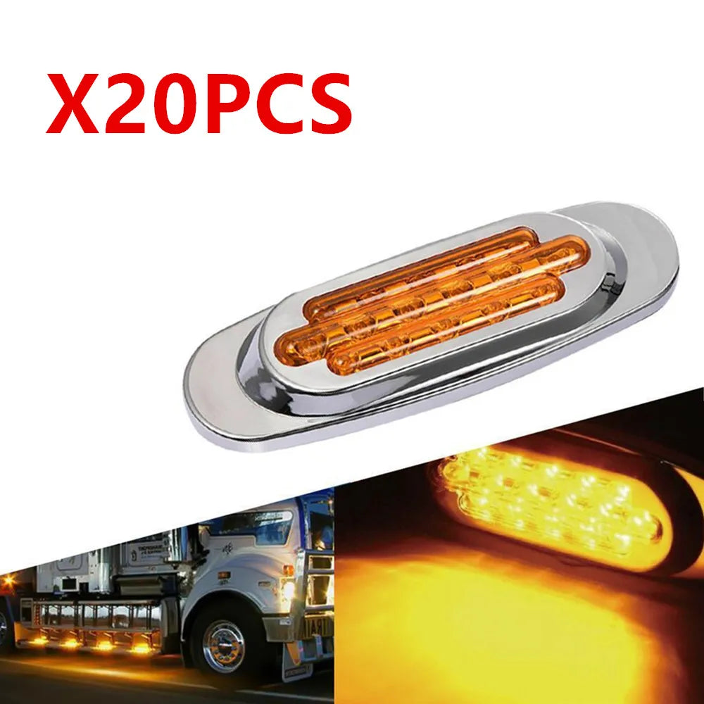 20PCS Red Amber Car Light LED Marker Side Lights Truck Side Marker Lamp Trailer Lighting 16LED Car Indicator Clearance Lights