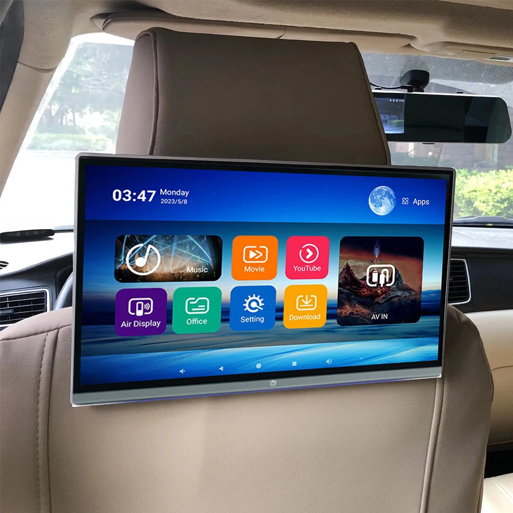 13.3 inch IPS Touch Car Headrest Monitor 4K Video Player Android 11 Wifi Game Remote Control HDMI IR AV FM USB RAM 2G/32GB ROM