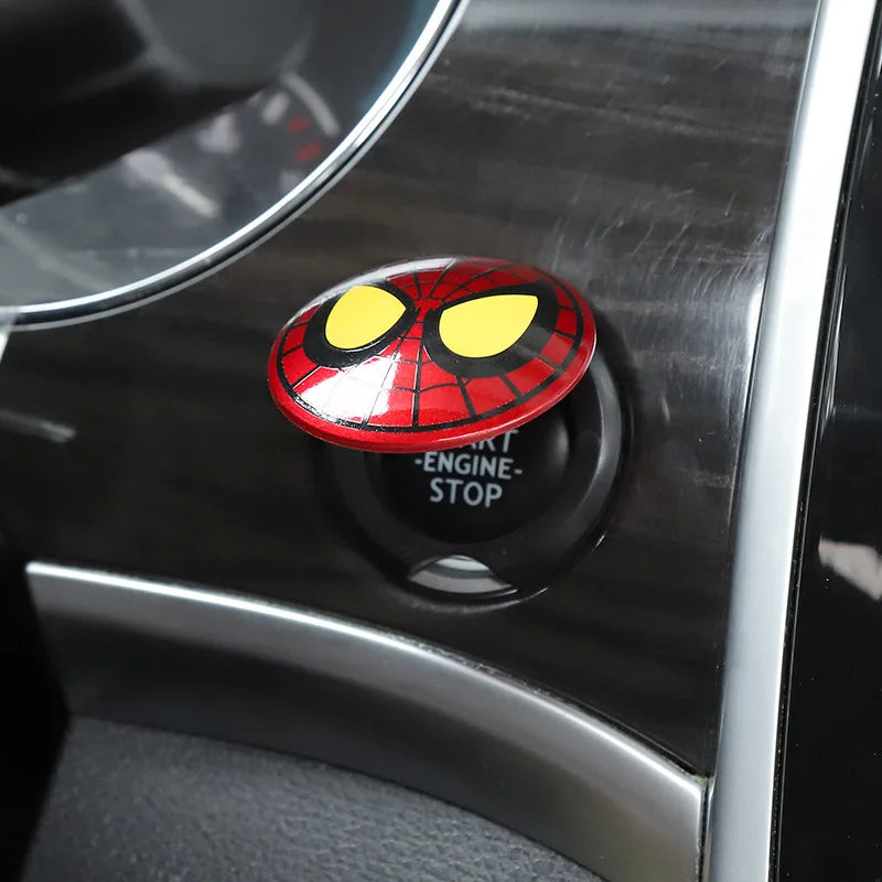 Spiderman Anime Figure Iron Man Car Interior Sticker Car Engine Ignition Start Switch Button Cover Trim Stickers Toys