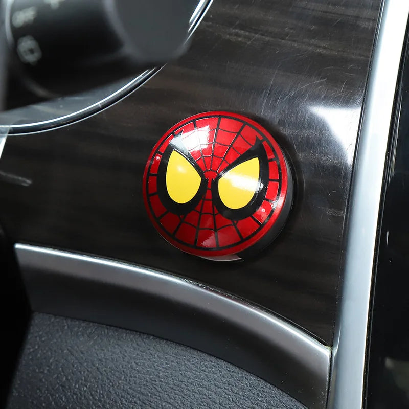 Spiderman Anime Figure Iron Man Car Interior Sticker Car Engine Ignition Start Switch Button Cover Trim Stickers Toys