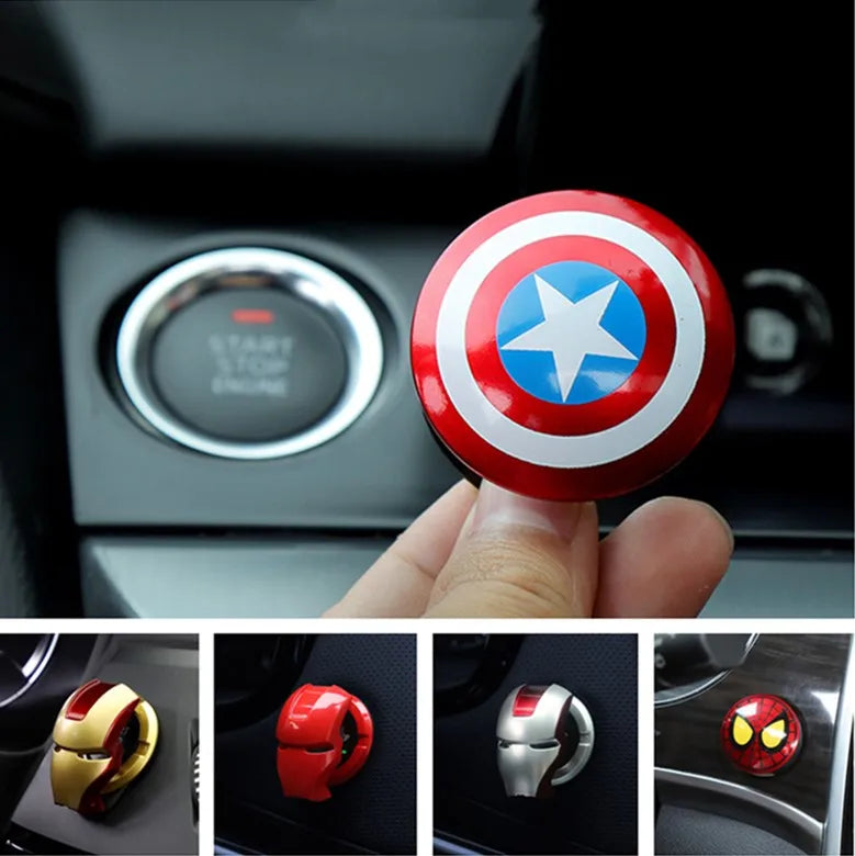 Spiderman Anime Figure Iron Man Car Interior Sticker Car Engine Ignition Start Switch Button Cover Trim Stickers Toys