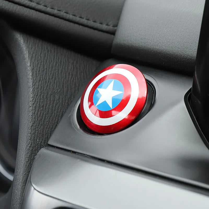 Spiderman Anime Figure Iron Man Car Interior Sticker Car Engine Ignition Start Switch Button Cover Trim Stickers Toys