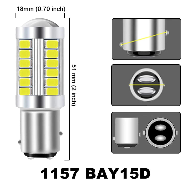 2/4/8 PCS PY21W P21/5W 1156 Ba15s 1157 Bay15d LED Bulbs Turn Signal Light 12V 33SMD 7000K White Car Brake Reverse Parking Lamps