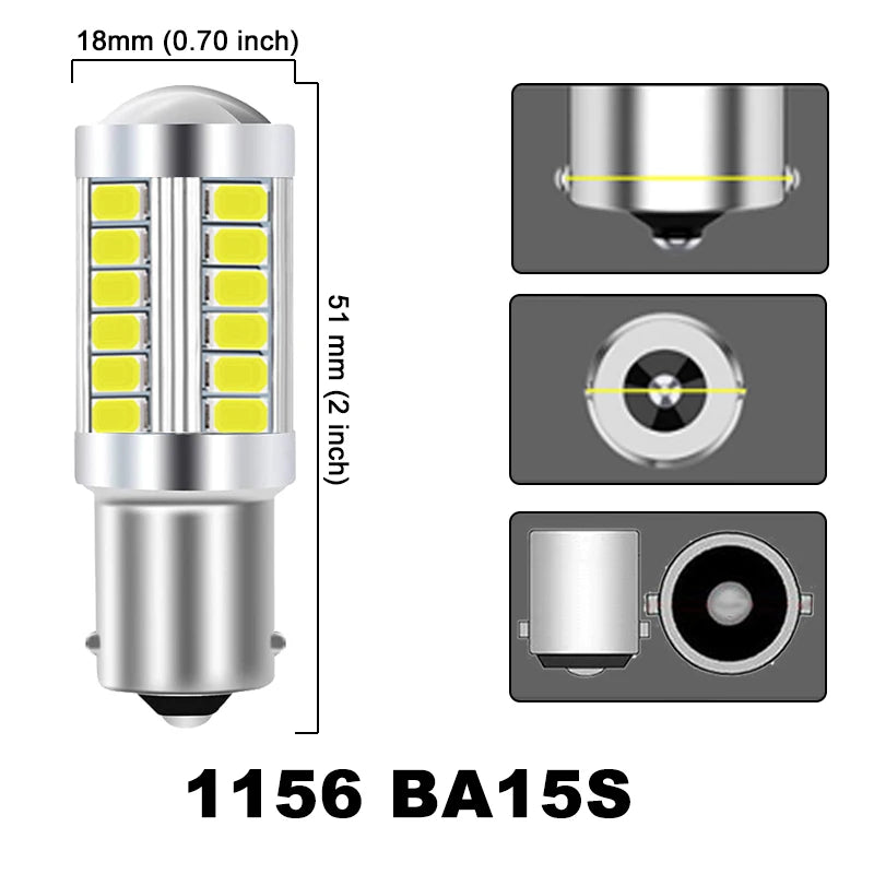 2/4/8 PCS PY21W P21/5W 1156 Ba15s 1157 Bay15d LED Bulbs Turn Signal Light 12V 33SMD 7000K White Car Brake Reverse Parking Lamps