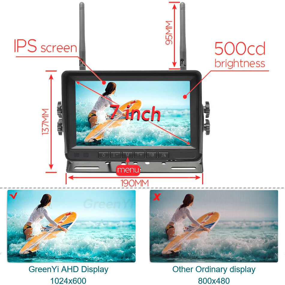 HD 7 Inch AHD Wireless Dual Antenna 4 Channels Car DVR Monitor 720P Vehicle Reverse Backup Recorder Wifi Camera For Bus Truck