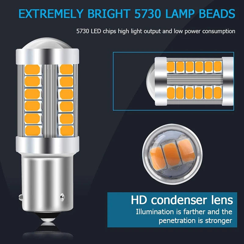 2/4/8 PCS PY21W P21/5W 1156 Ba15s 1157 Bay15d LED Bulbs Turn Signal Light 12V 33SMD 7000K White Car Brake Reverse Parking Lamps