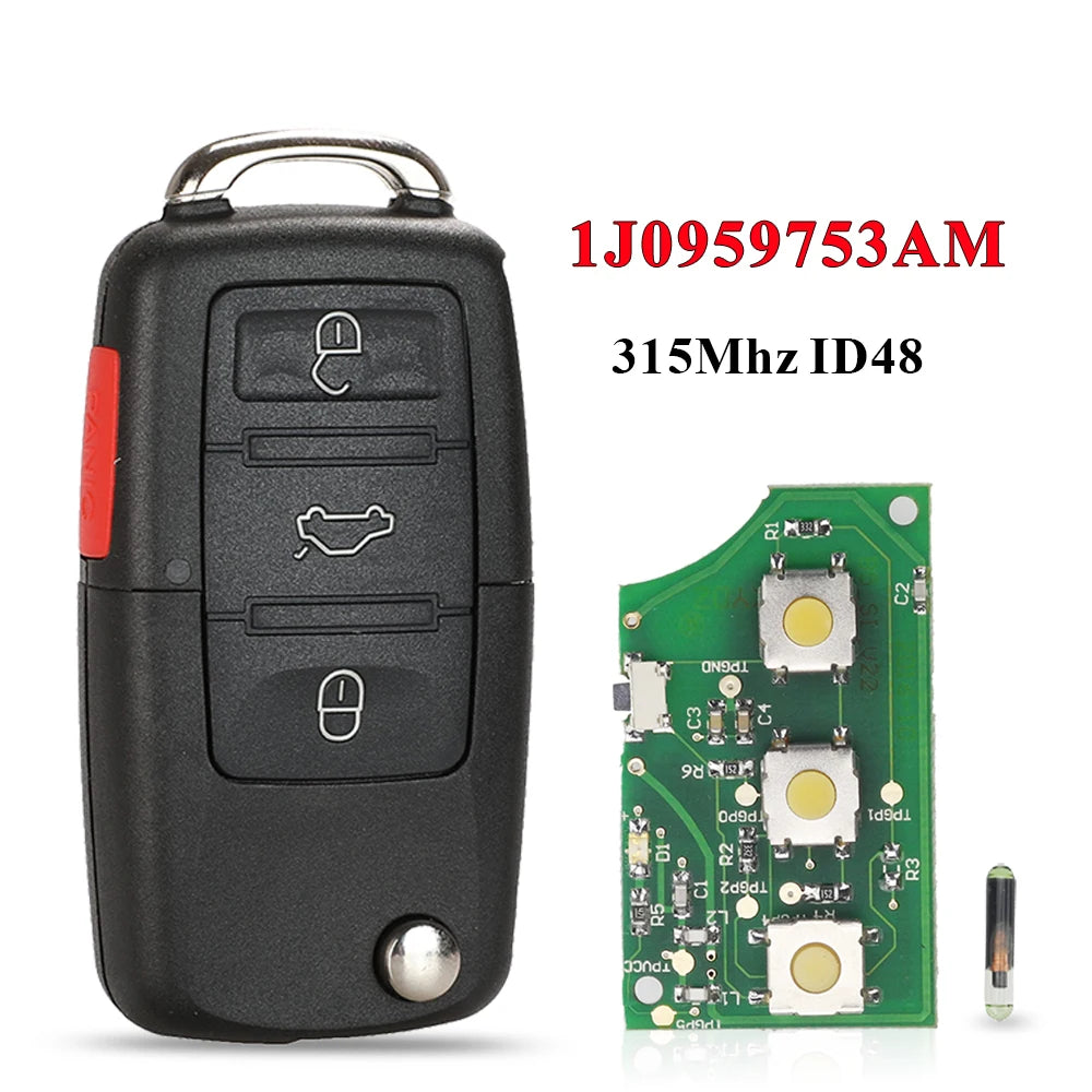jingyuqin 1J0959753AM Car Remote Key for VW Beetle Golf Passat Jetta 315Mhz ID48 1J0 959 753 AM 5FA008399-30 2000-2006 Key Fob
