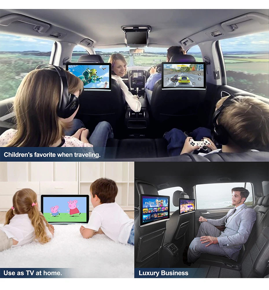 13.3 inch IPS Touch Car Headrest Monitor 4K Video Player Android 11 Wifi Game Remote Control HDMI IR AV FM USB RAM 2G/32GB ROM