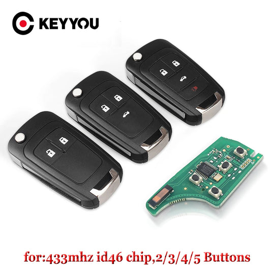KEYYOU 2/3/4 Buttons Flip Folding Remote Car Key Fob For Chevrolet Cruze Malibu Aveo Spark Sail orlando Key 433MHz ID46 Chip