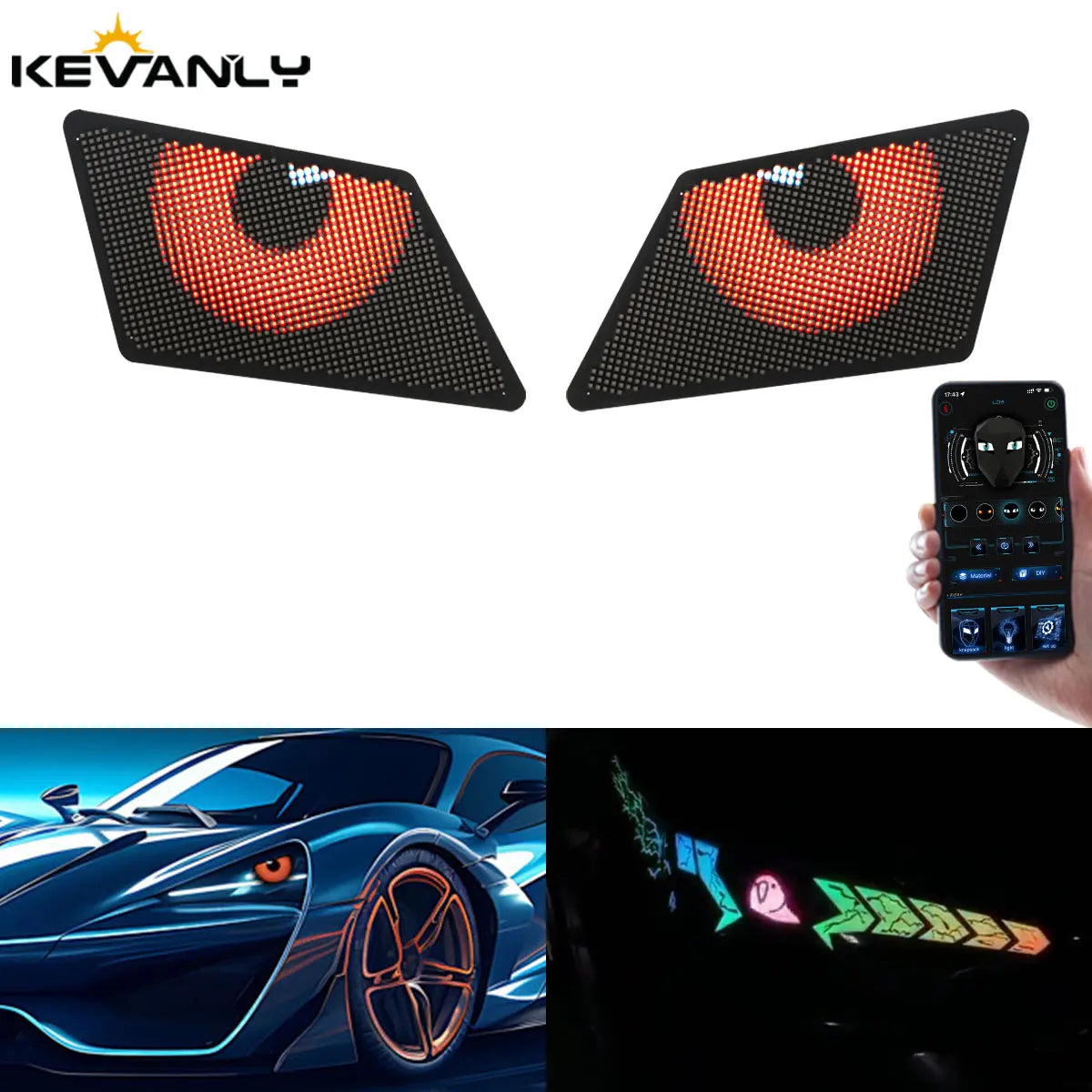 Car LED Demon Eye Modeling Screen DIY Interactive Advertising Screen Turn Signal Lamp APP Control Car Universal Ambient Light
