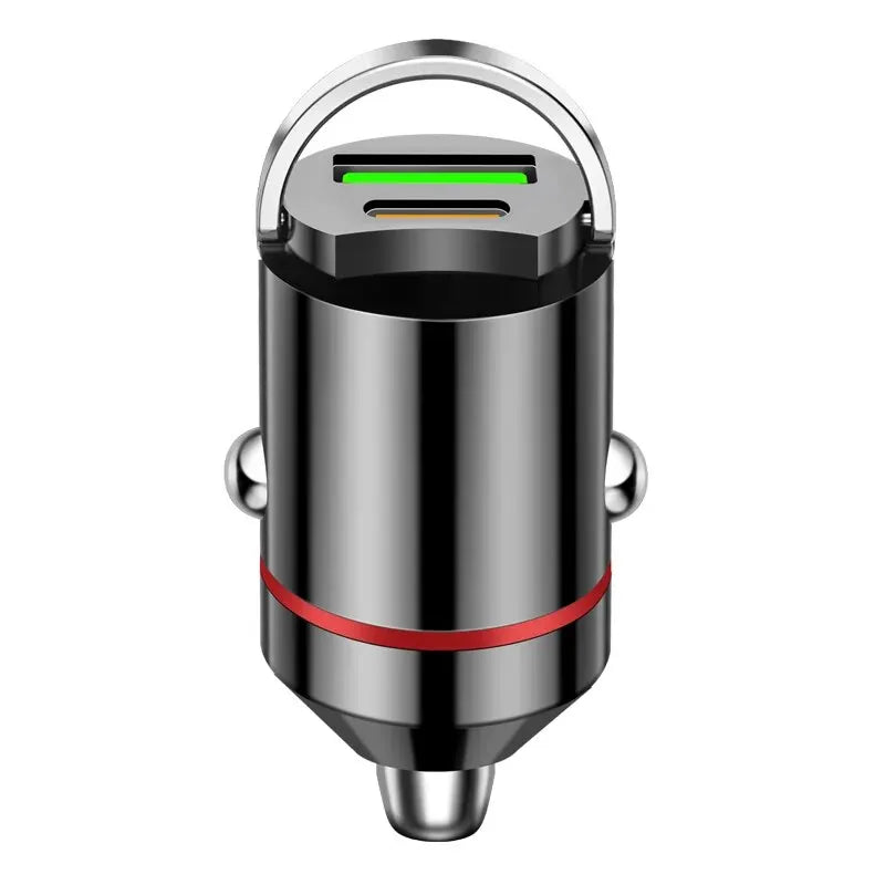 Hidden Car Charger PD30W Mini Pull Ring USB+PD Port Smart Car Charger