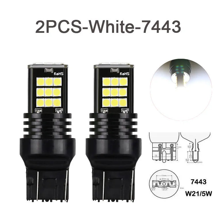 2Pcs T20 7440 Led Turn Signal Light W21W Reverse Light Bulb 3030SMD Universal Car 7443 W21/5W Amber Red Led Brake Light 12V