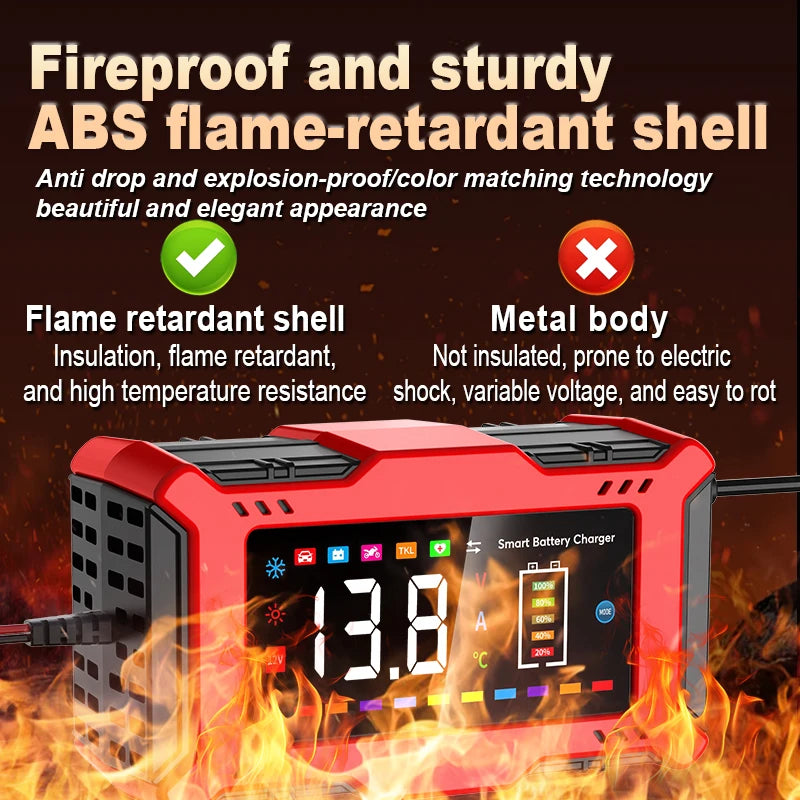 Large Sreen Colorful 6A 12V Smart Car Motorcycle Battery Charger Lead Acid Battery Smart Pulse Repair Fast Charging Device
