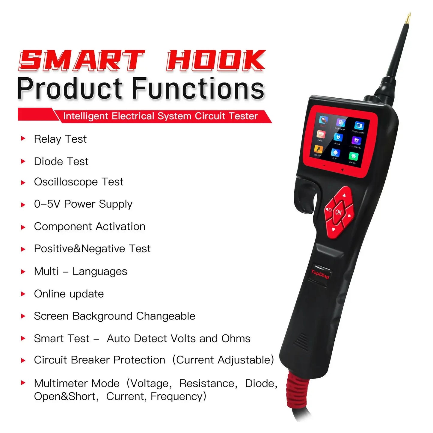 JDiag Topdiag P200 Car Electrical Circuit Analyzer Power Probe Kit Oscilloscope Injector Tester Digital Diagnostic Tool