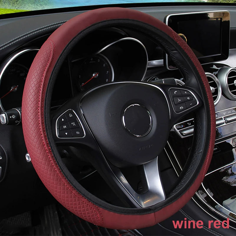 Car Steering Wheel Cover Microfiber Leather Anti Slip Cushion Universal for 37-39cm Steering Wheels
