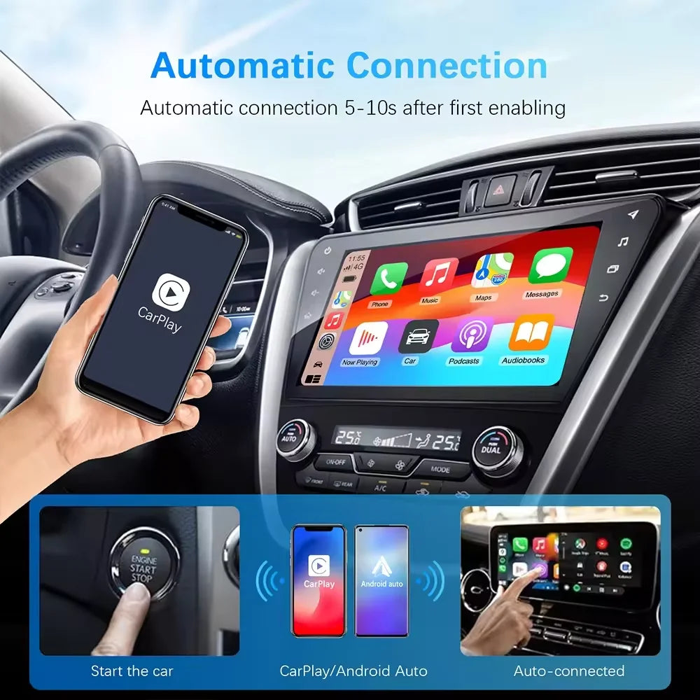 2In1 Wired To Wireless Carplay Android Auto Adapter for Volvo Mercedes-Benz Kia Chery Volkswagen Oem Car Audio Plug and Play