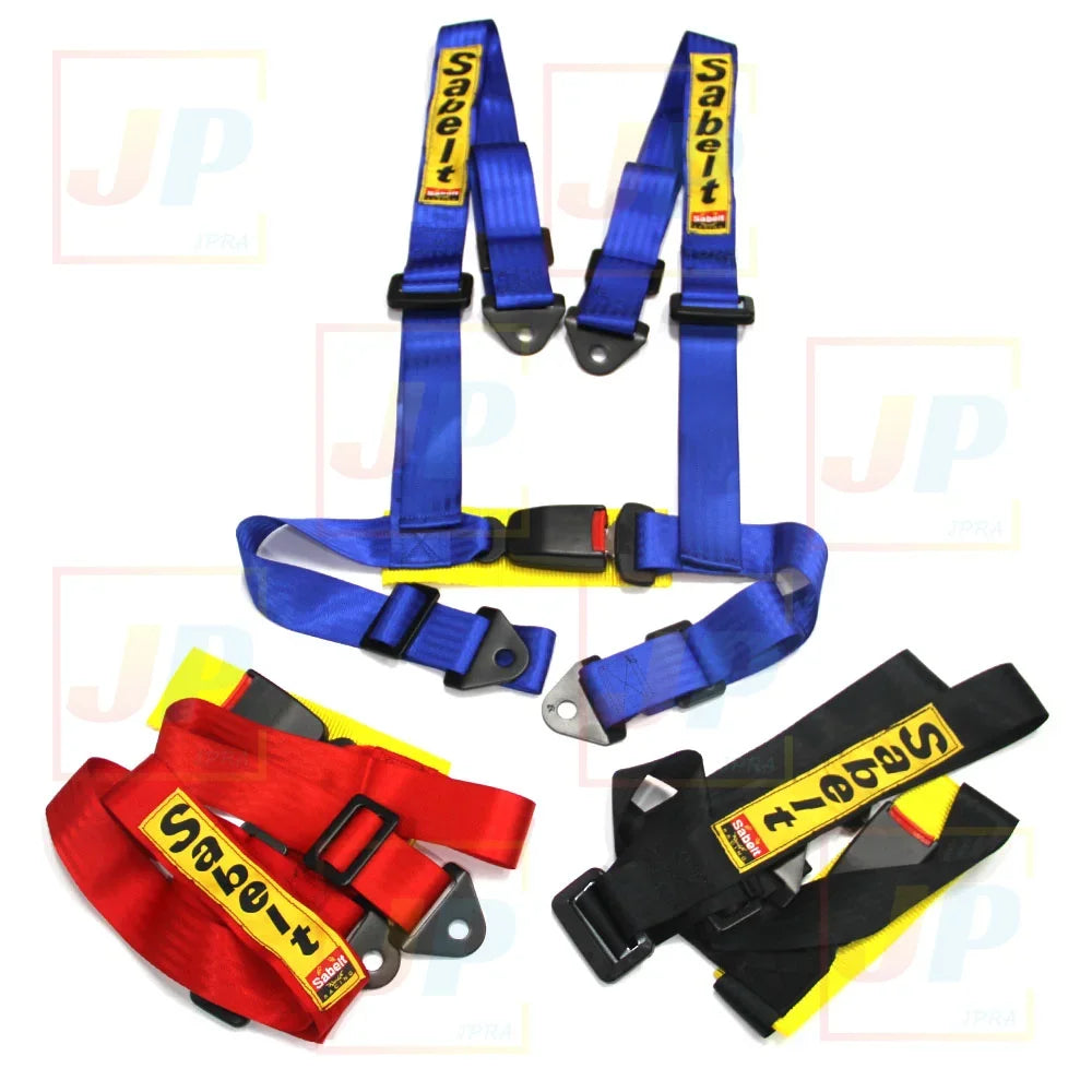 JDM Sabelt Racing 4-Point Snap-In Safety Harness – Universal 2" Car Seat Belt, Drifting Style Bolt Mounting, Interior Accessory