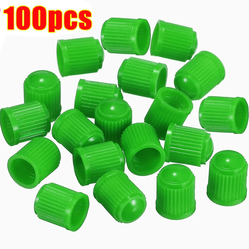 100pcs Car Tire Valve Plastic Black Bike Tyre Valve Caps with O Rubber Ring Covers Dome Shape Dust Valve for Car Motorcycles