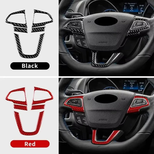 For Ford Focus SE Ecoboost 2015 2016 2017 2018 Car Steering Wheel Button Frame LHD RHD Real Soft Carbon Fiber Sticker
