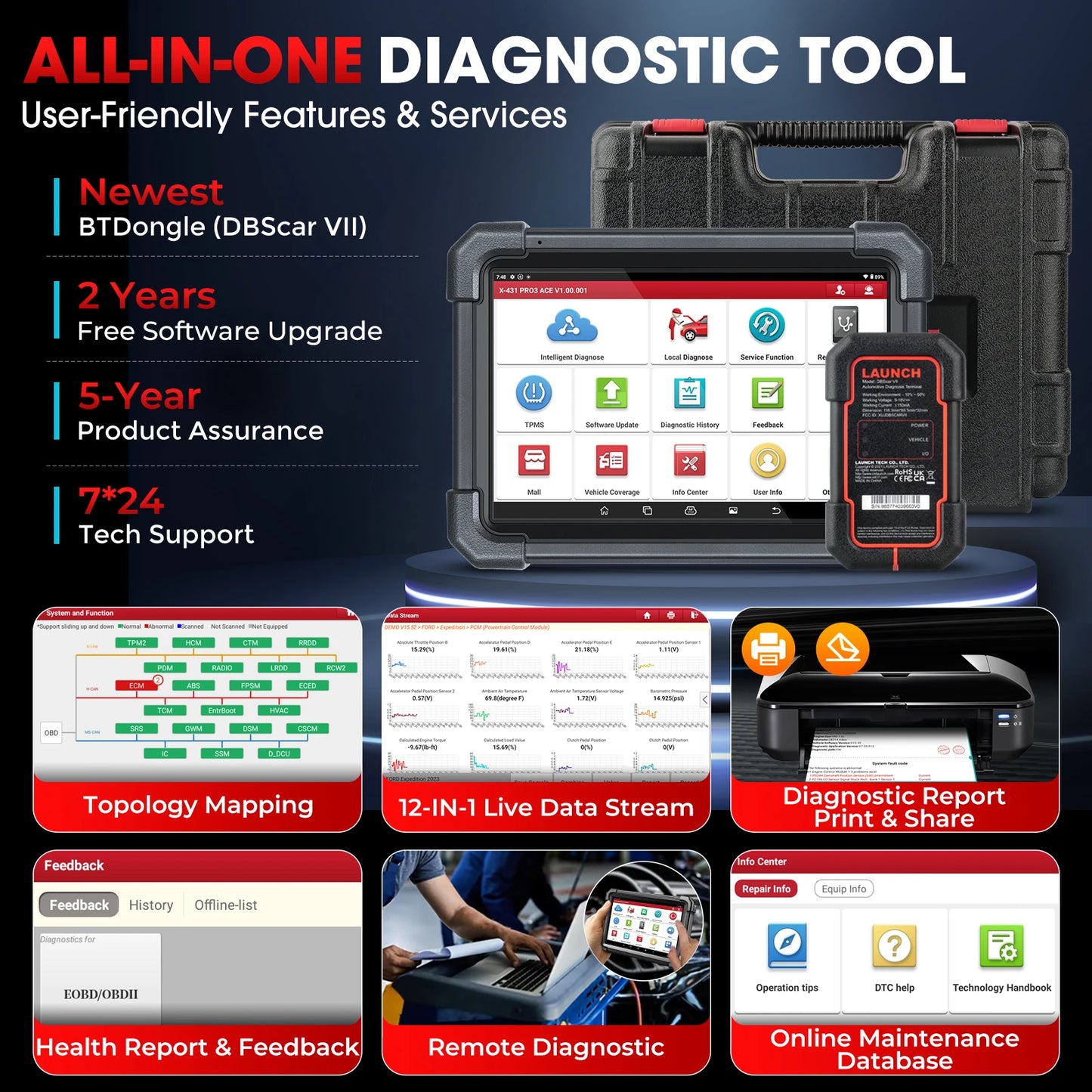 LAUNCH X431 PRO3 ACE Car Diagnostic Tool Key Programming ADAS Topology Map CAN FD Full System OBD2 Scanner