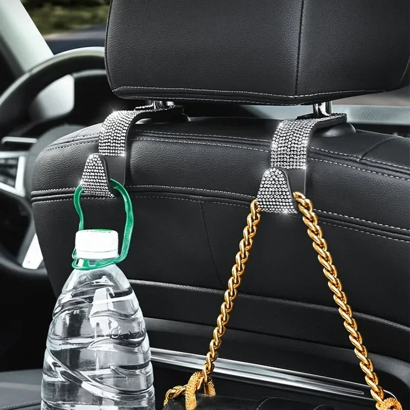 Multifunction Portable Rhinestone Car Seat Back Hook Headrest Storage Holder Hanging Bag Organizer Auto Interior Accessories