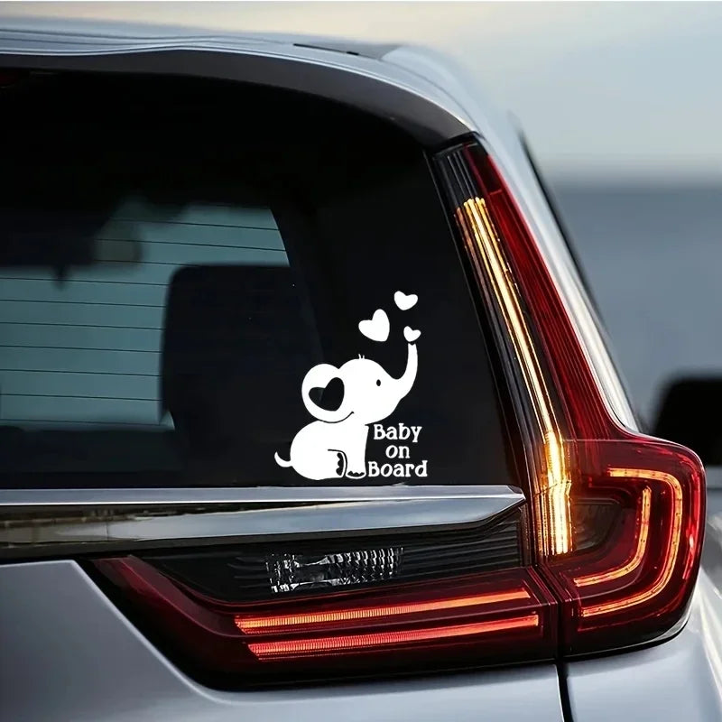 Elephant  Baby On Board Creative Reflective Car Sticker Sticker Car Window Rear Glass Decoration Laptop Sticker