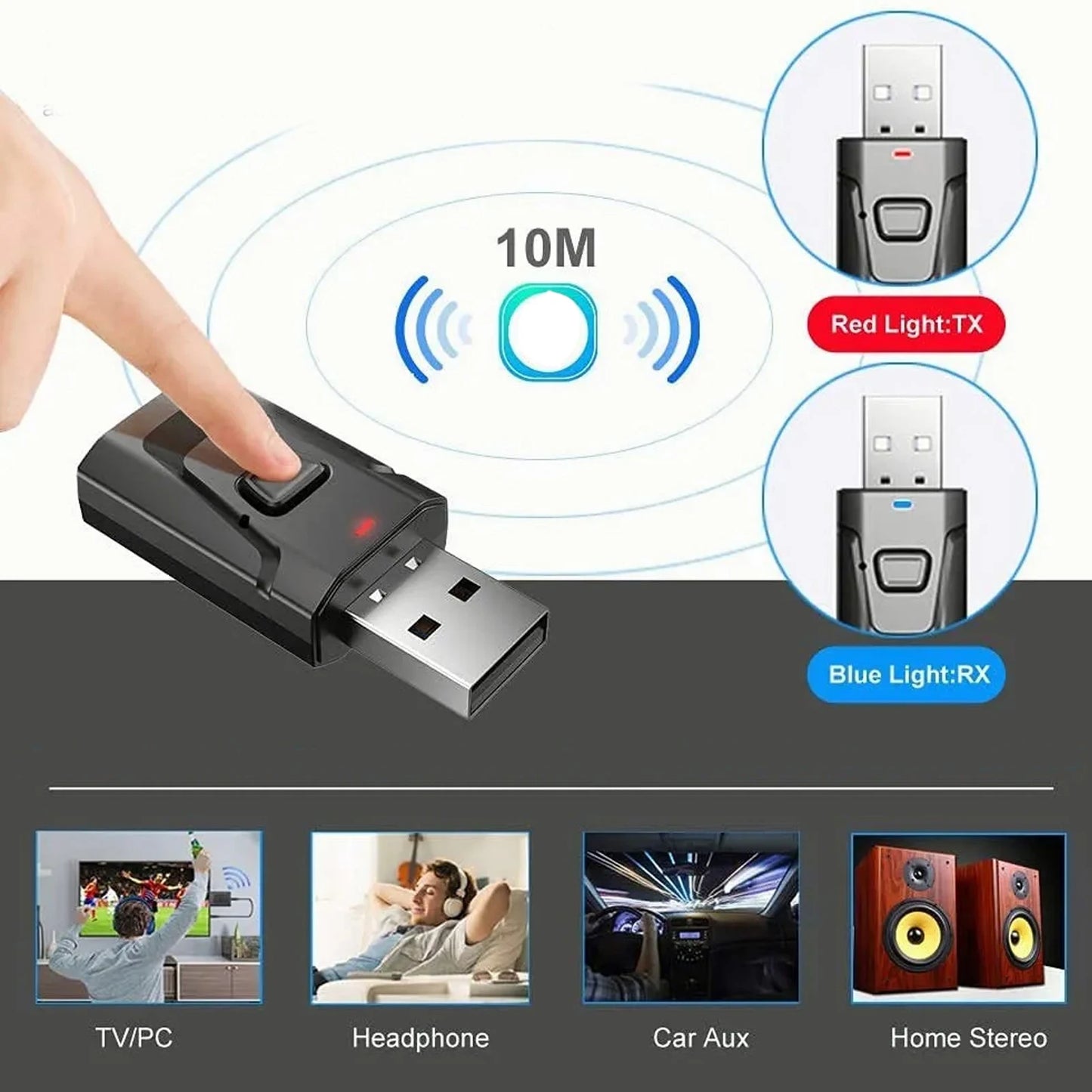 4 in 1 USB Bluetooth 5.0 Receiver Clear Sound Quality Plug and Play Stable Bluetooth Transmission Audio Adapter