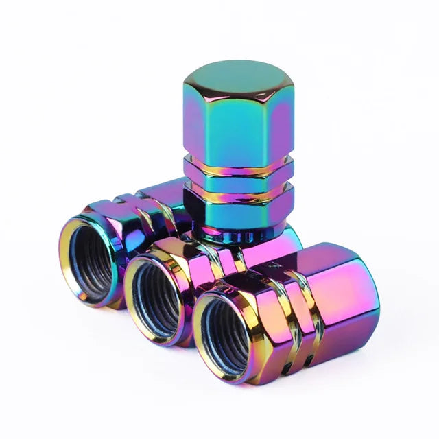4 Pcs Aluminum Car Tire Valve Caps Hex Alloy Tyre Valve Airtight Cover Waterproof Dust For Automobiles Motorcycles Trucks Bikes