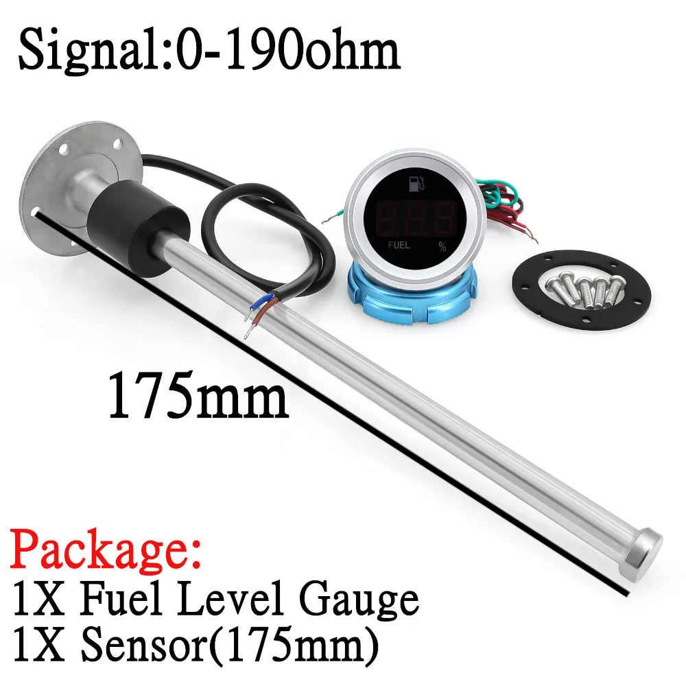 Digital Boat Car Fuel Level Gauge Meter with Flashing Alarm With 0-190ohm Fuel Level Sensor 100~550mm Fuel Sender Unit 12V/24V