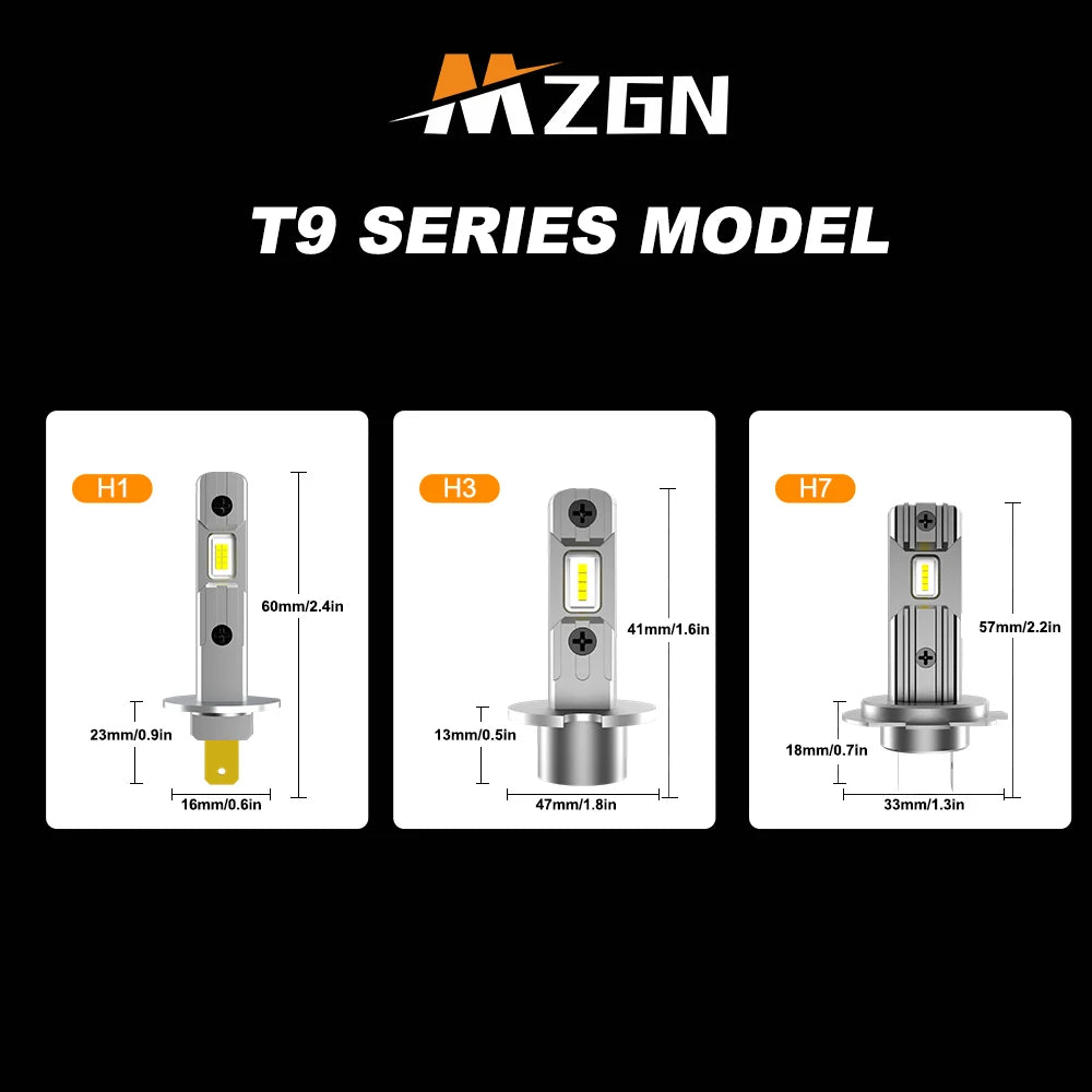 MZGN 2Pcs H1 H3 H7 12V 50W 12000lm 300% Brighter 6000K Led Headlight Bulb  Halogen Size for Car Headlamp   Fog Light  Auto