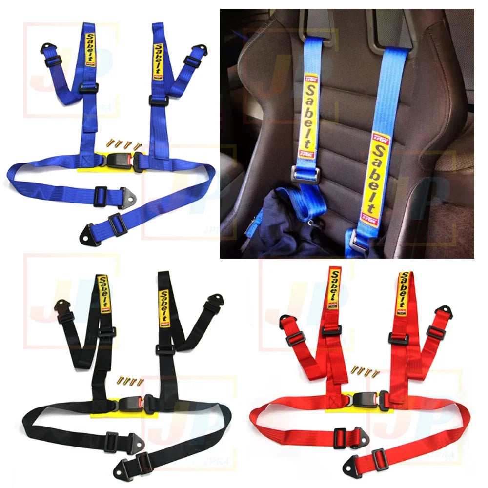 JDM Sabelt Racing 4-Point Snap-In Safety Harness – Universal 2" Car Seat Belt, Drifting Style Bolt Mounting, Interior Accessory