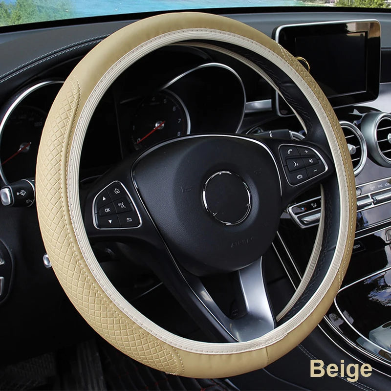 Car Steering Wheel Cover Microfiber Leather Anti Slip Cushion Universal for 37-39cm Steering Wheels
