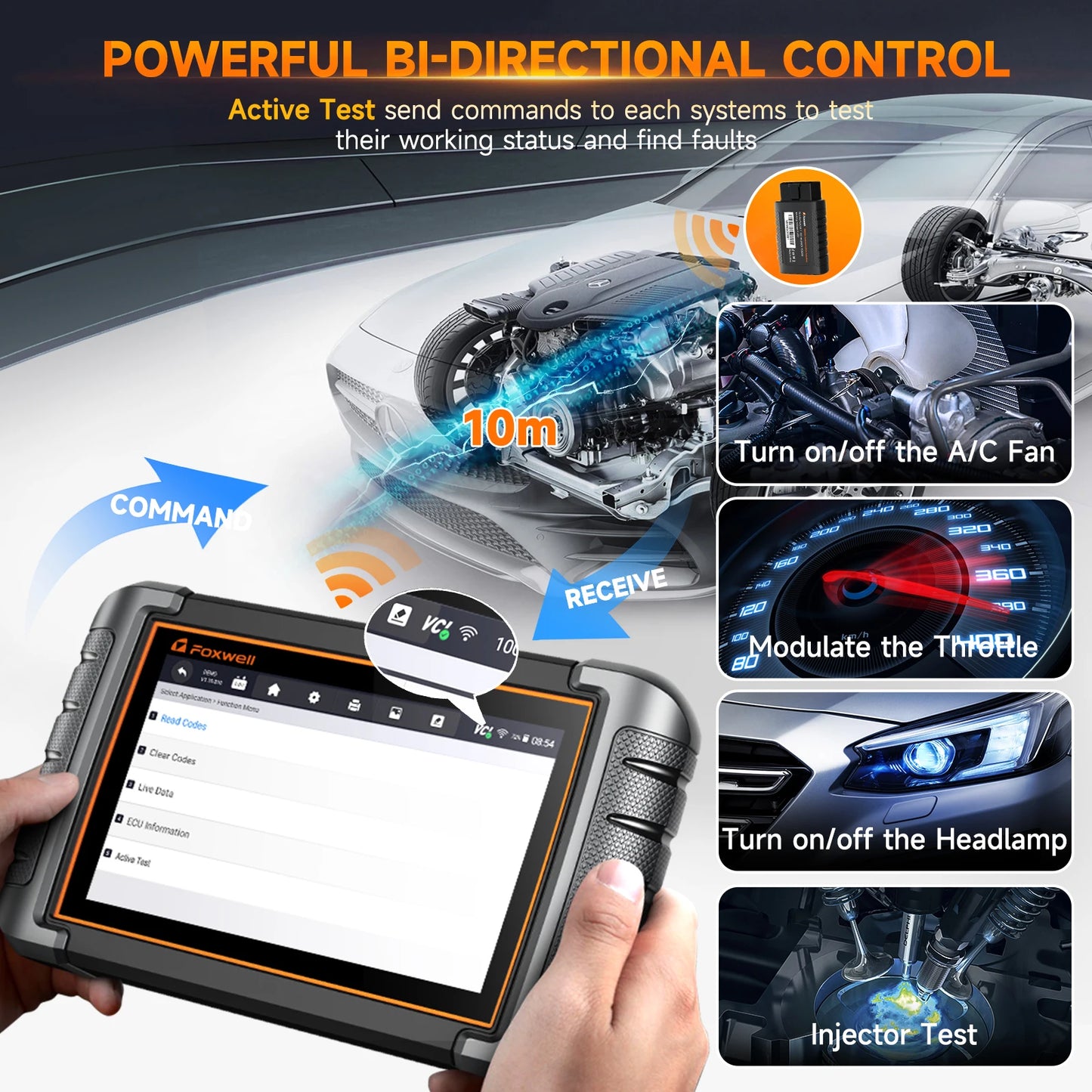 FOXWELL NT809BT OBD2 Bluetooth Car Diagnostic Tool All System Bi-Directional 30+ Reset Code Reader OBD2 Scanner Automotivo