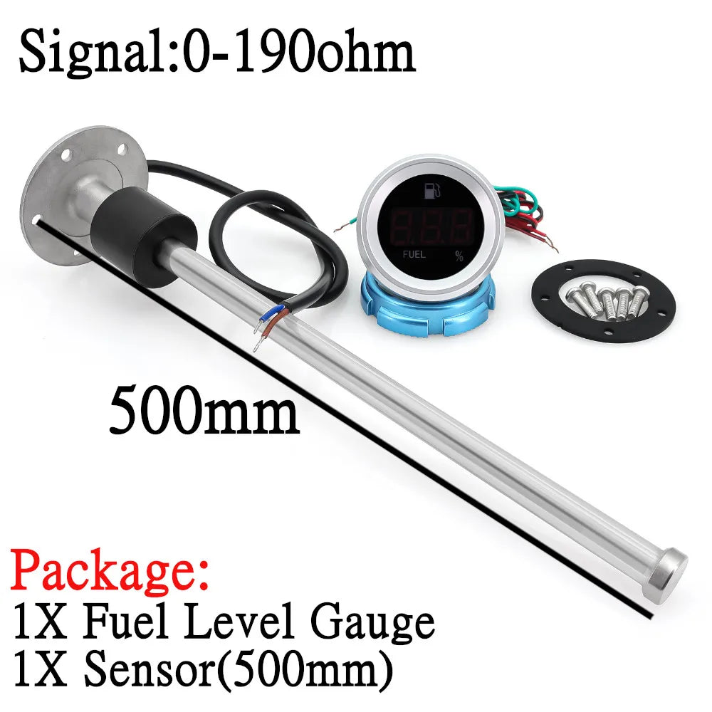 Digital Boat Car Fuel Level Gauge Meter with Flashing Alarm With 0-190ohm Fuel Level Sensor 100~550mm Fuel Sender Unit 12V/24V