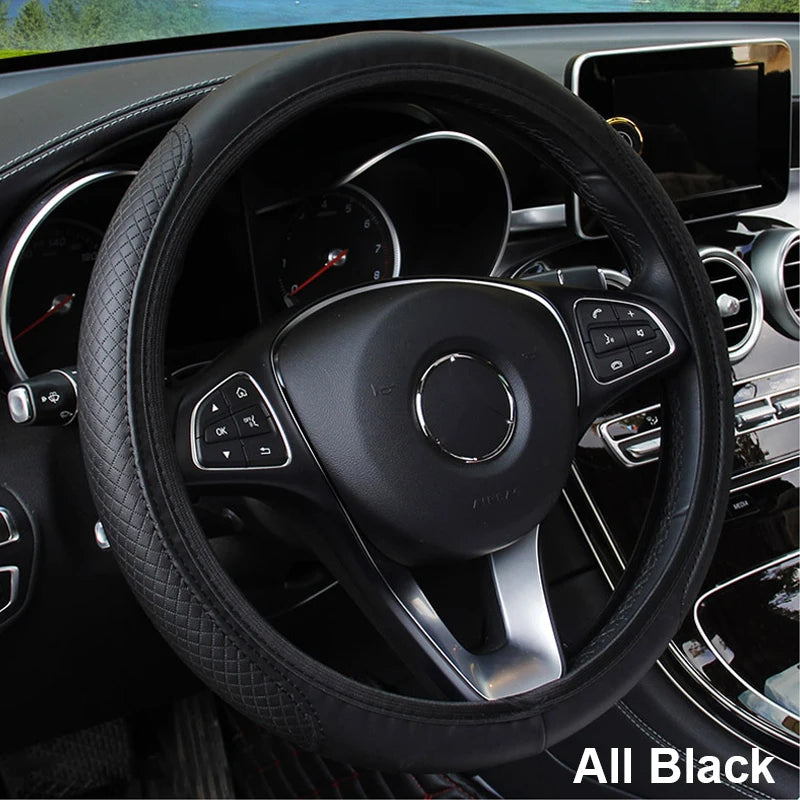 Car Steering Wheel Cover Microfiber Leather Anti Slip Cushion Universal for 37-39cm Steering Wheels