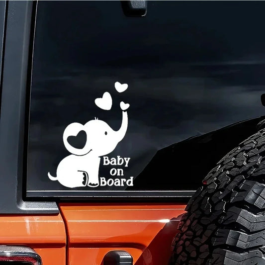 Elephant  Baby On Board Creative Reflective Car Sticker Sticker Car Window Rear Glass Decoration Laptop Sticker