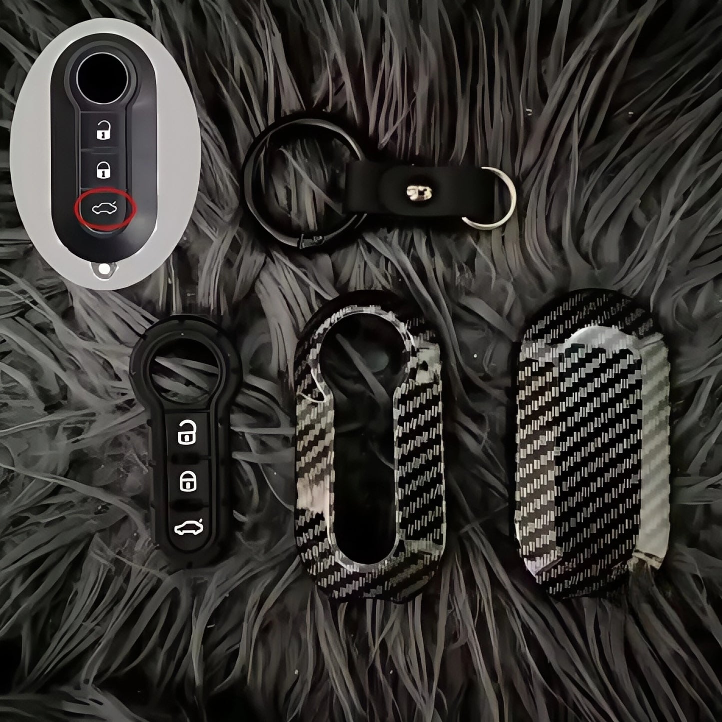 Carbon Abs Car Key Fob Shell Cover for FIAT 500 500L 500X Abarth 3-Button Folding Key