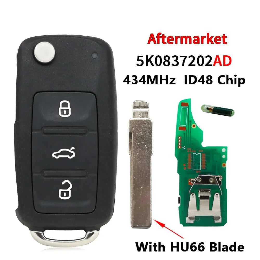 XNRKEY Aftermarket  3B 434Mhz ID48 Flip Remote Car Key Fob For VW PASSAT Polo Skoda Seat Polo/Golf/Beetle  5K0837202AD NO  Logo